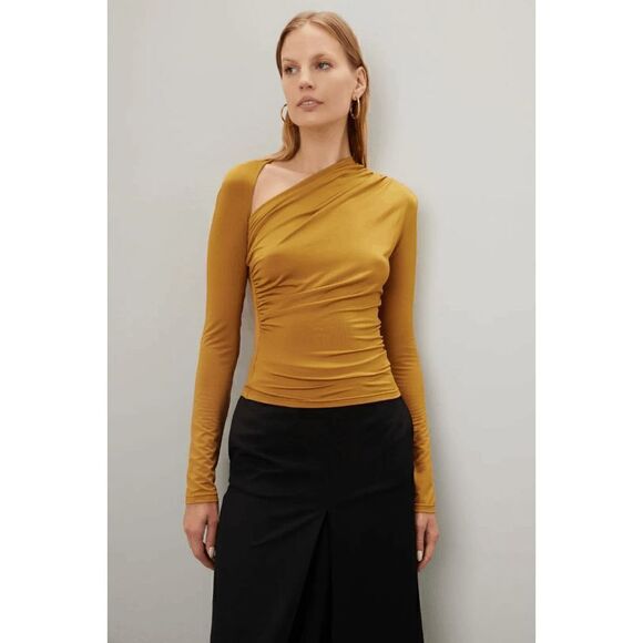 LAPOINTE Women's Asymmetric Ruched Long-Sleeve Jersey Top Yellow Size 12 - Picture 5 of 10